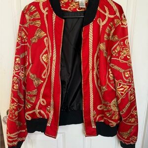 WD.NY Red and Gold Patterned Bomber Jacket